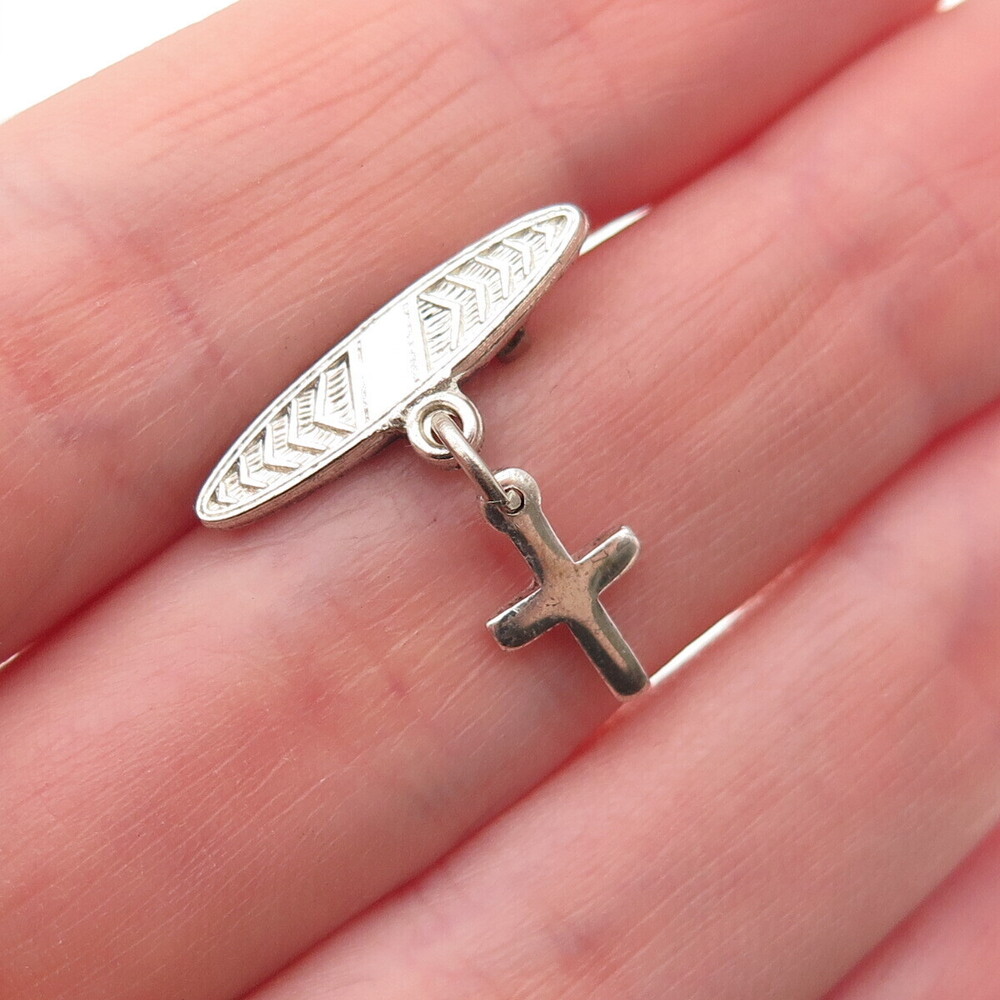 Creed 925 Sterling Silver Antique WWII US Army Cross Religious Pin Brooch